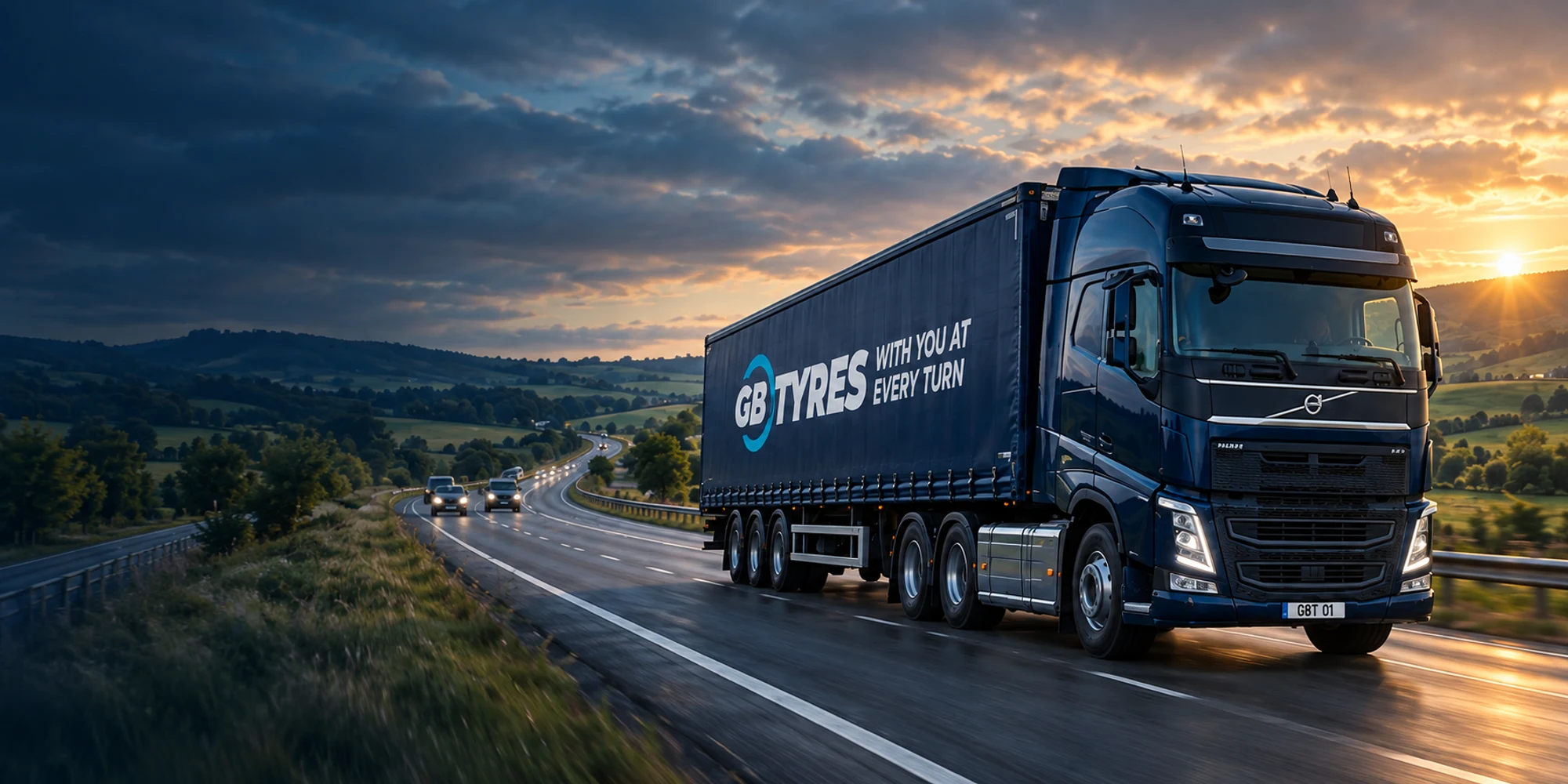 A truck travelling on a British road